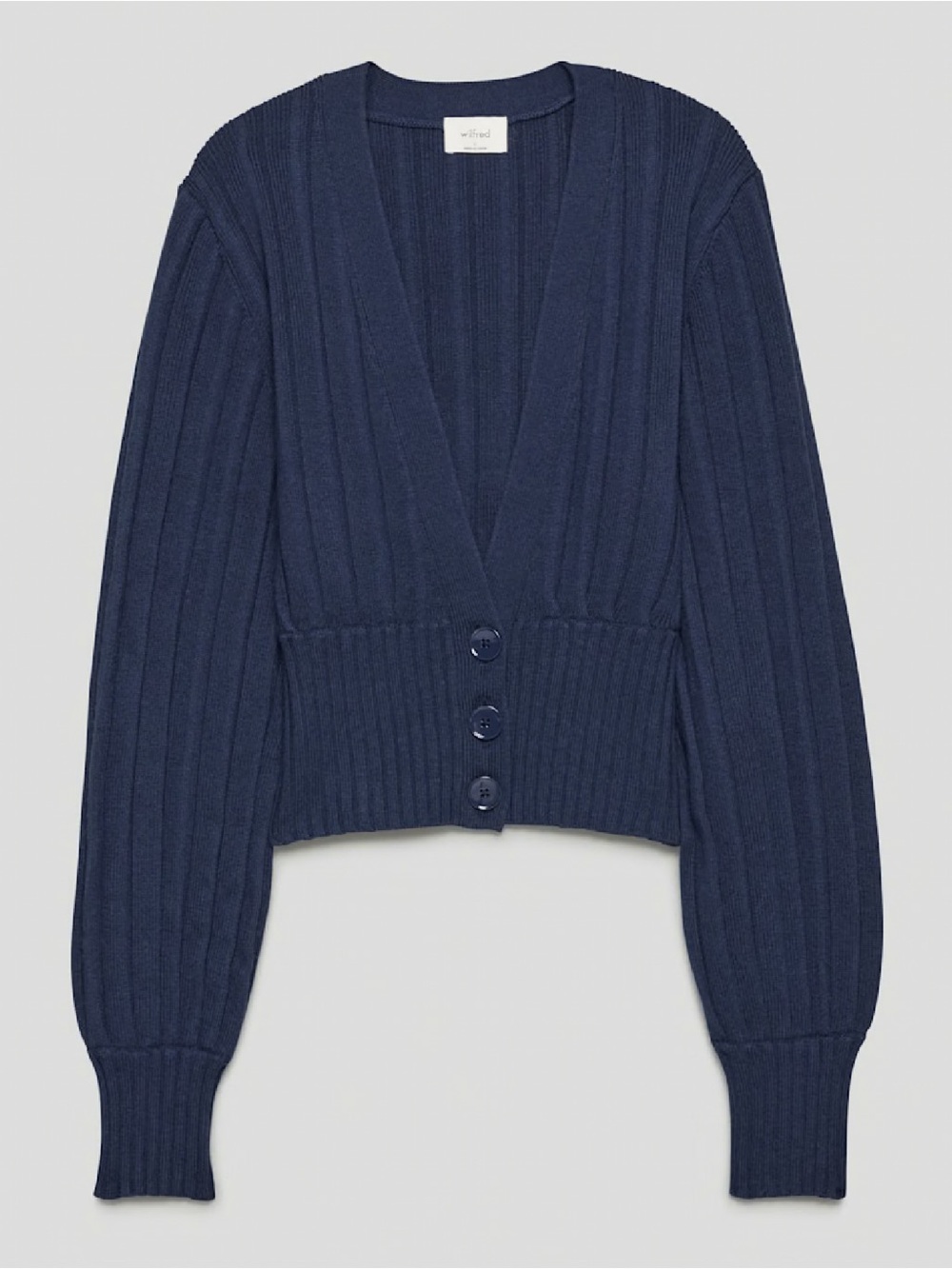 Wilfred Navy Plunge Front Cardigan